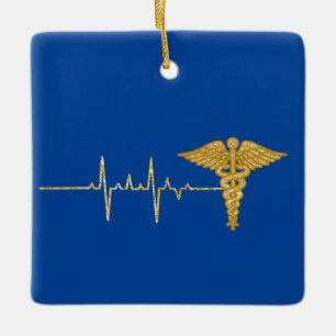 Golden Heart Rate and Caduceus Ornament