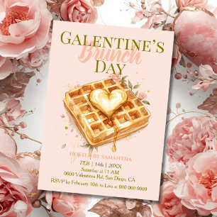 Golden Heart Waffle Galentine Brunch Pastel Floral Invitation