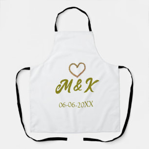 Golden heart wedding couple name letter modern apron