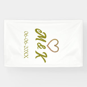 Golden heart wedding couple name letter modern  banner