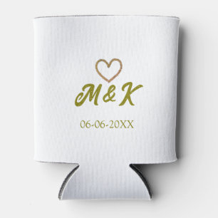 Golden heart wedding couple name letter modern can cooler