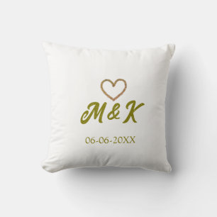 Golden heart wedding couple name letter modern cushion