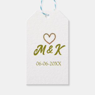 Golden heart wedding couple name letter modern gift tags