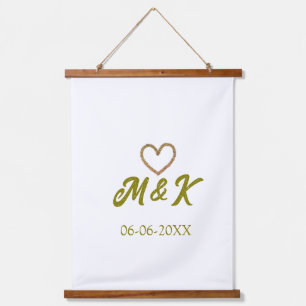 Golden heart wedding couple name letter modern hanging tapestry