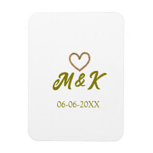 Golden heart wedding couple name letter modern magnet
