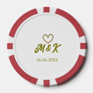 Golden heart wedding couple name letter modern  poker chips