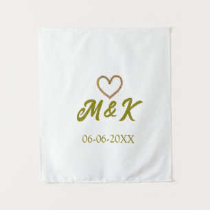 Golden heart wedding couple name letter modern  tapestry