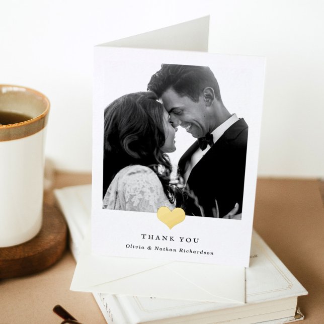 Golden Heart | Wedding Photo Thank You Foil Greeting Card (Creator Uploaded)