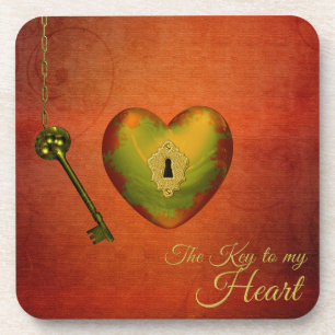 Golden Heart with Key Coaster
