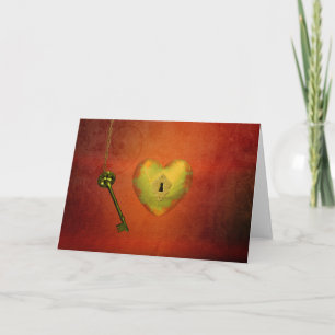 Golden Heart with Key - Greeting Card