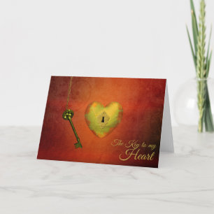 Golden Heart with Key - Greeting Card