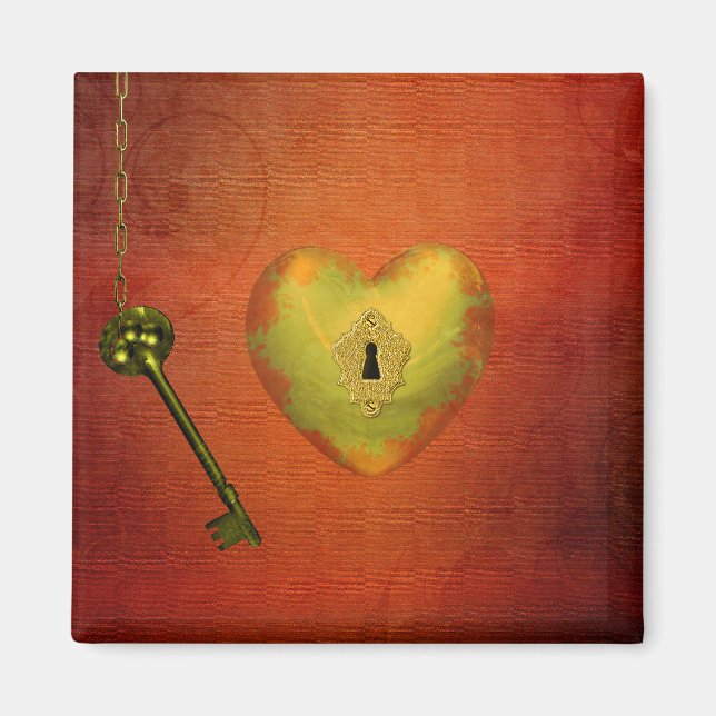 Golden Heart with Key Magnet (Front)