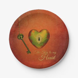 Golden Heart with Key - Paper Plate