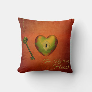 Golden Heart with Key - Pillow