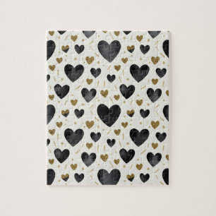 Golden Heartbeat   Black & Gold Watercolor Pattern Jigsaw Puzzle