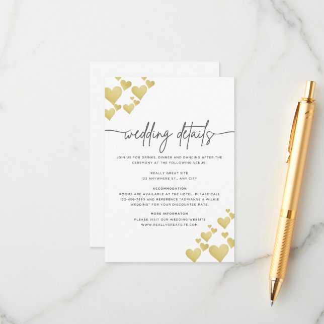  Golden Heartbeat Wedding Details Card (Front/Back In Situ)