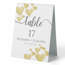 Golden Heartbeat Wedding Table Number Card