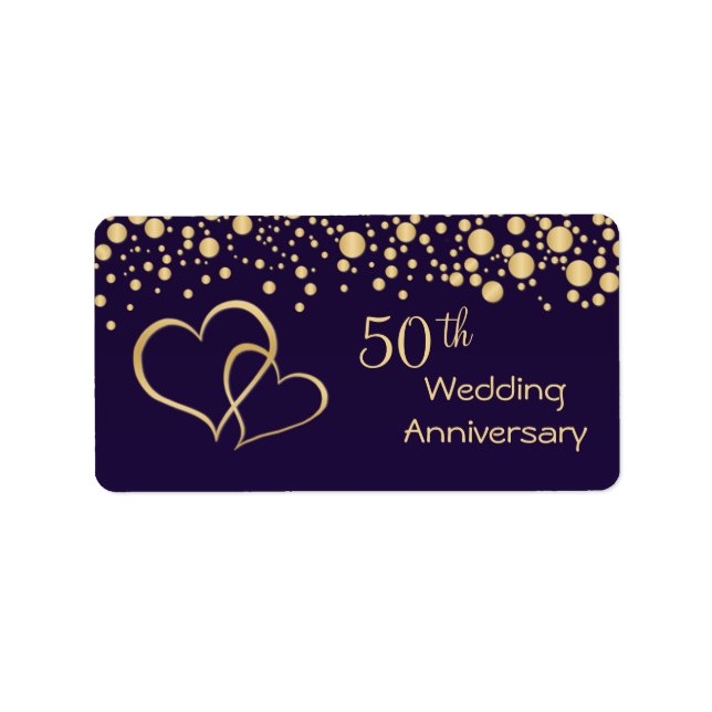 Golden hearts 50th Wedding Anniversary label (Front)
