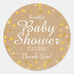 Golden Hearts Baby Shower Favour Classic Round Sticker