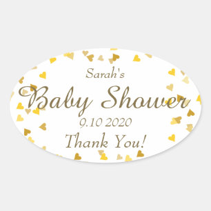 Golden Hearts Baby Shower Favour Oval Sticker