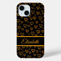 golden hearts + case, coloured, pattern