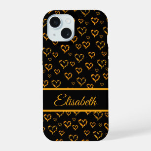 golden hearts + case, coloured, pattern iPhone 15 case
