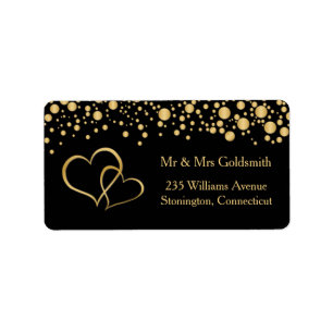 Golden hearts, confetti Address Label