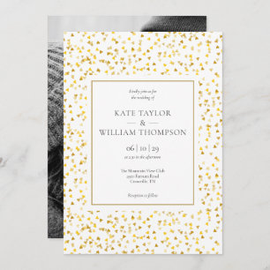 Golden Hearts Confetti Photo Wedding Invitation