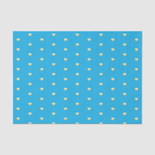 Golden Hearts Faux Foil Pattern on Sky Blue Tissue Paper