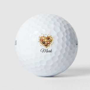 Golden Hearts for golfer on Valentine's Day LOVE Golf Balls