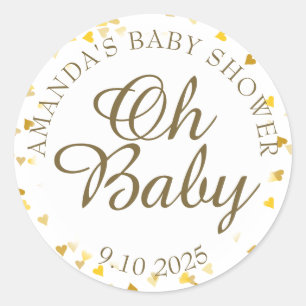 Golden Hearts Oh Baby Shower Favour Classic Round Sticker