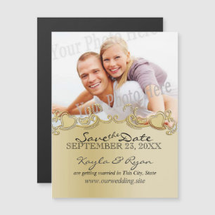 Golden Hearts Photo Save the Date Magnetic Invitation