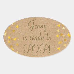 Golden Hearts She's Ready to Pop Baby Shower Favou Oval Sticker