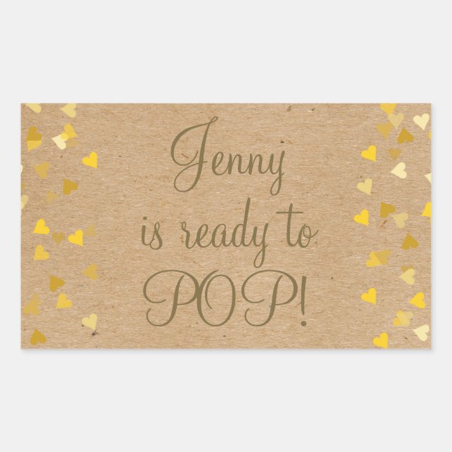 Golden Hearts She's Ready to Pop Baby Shower Favou Rectangular Sticker (Front)