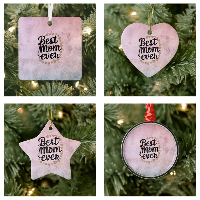 Golden Hearts Trendy Script Best Mum Ever Modern Ceramic Tree Decoration (Golden Hearts Trendy Script Best Mom Ever Modern ornaments)