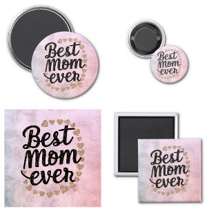Golden Hearts Trendy Script Best Mum Ever Modern Magnet