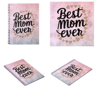 Golden Hearts Trendy Script Best Mum Ever Modern Notebook