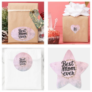 Golden Hearts Trendy Script Best Mum Ever Modern Star Sticker