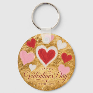 Golden Hearts Valentine Sparkle Key Ring