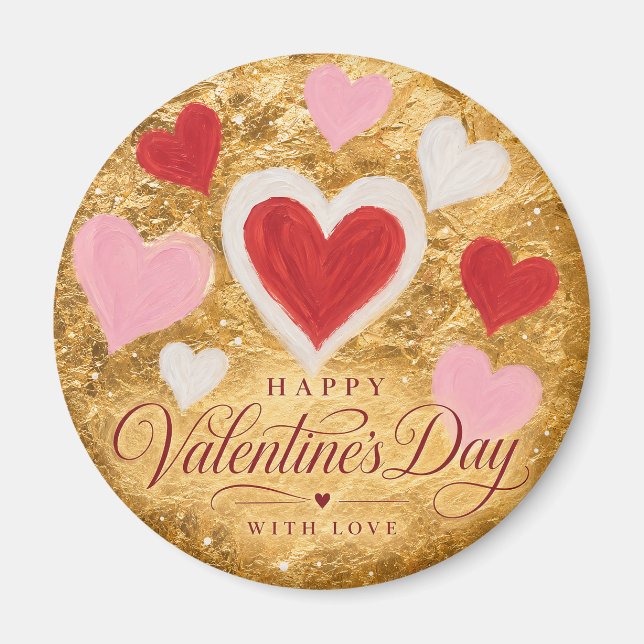 Golden Hearts Valentine Sparkle Magnet (Front)