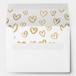 Golden Hearts White Custom Return Address Envelope