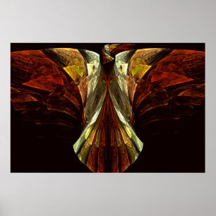 Golden Heavenly Eagle Bird Fractal Art Poster