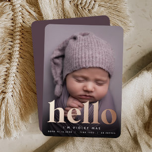 Golden Hello   Rose Gold Foil Birth Announcement