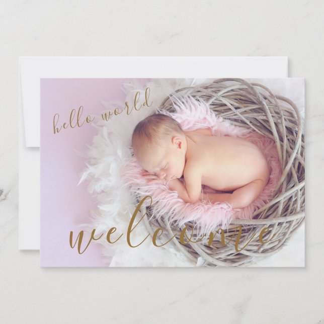 Golden Hello Welcome Photo Baby Birth Announcement (Front)