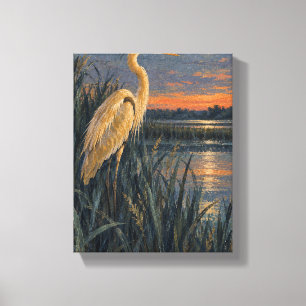 Golden Heron in the Indigo Marsh Canvas Print