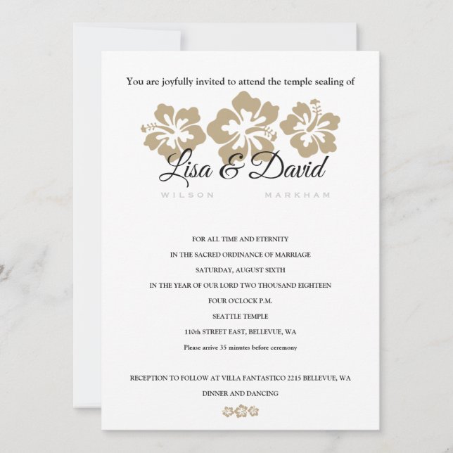 Golden Hibiscus Temple Wedding & Reception Invite (Front)