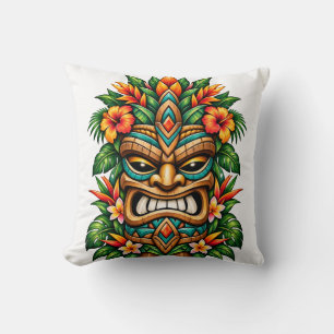Golden Hibiscus Tiki Throw Pillow