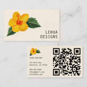 Golden Hibiscus Watercolor Unique Tropical QR Code Business Card