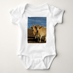 Golden Highlands: The Grace of Fawn-Coloured Cows Baby Bodysuit