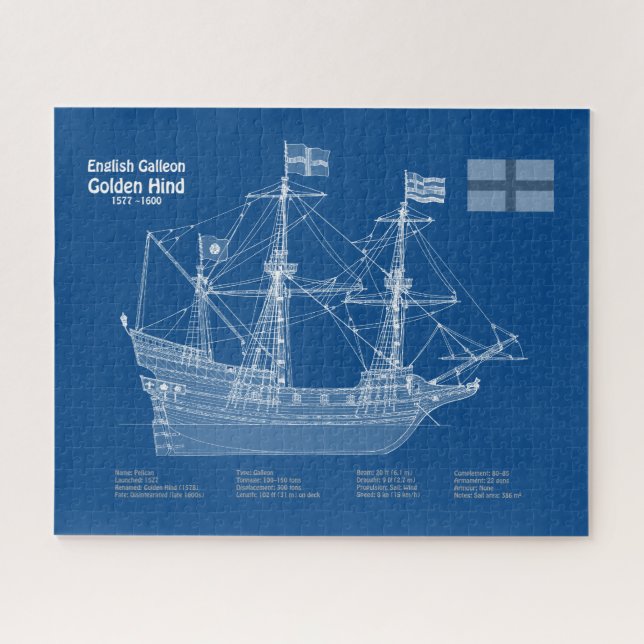 Golden Hind - Ship Blueprint Plans ABD Jigsaw Puzzle (Horizontal)